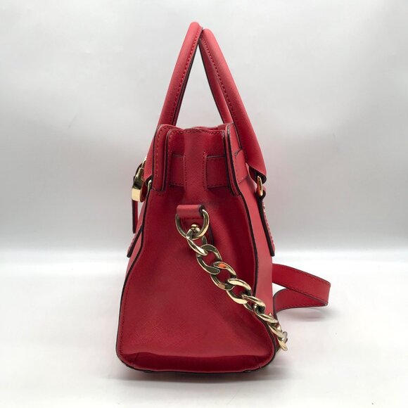 Michael Kors Red Saffiano Leather Hamilton Convertible Satchel - Picture 4 of 10